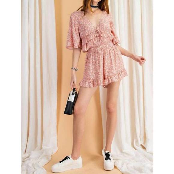 EASEL Pants - NEW EASEL early night floral printed short in coral